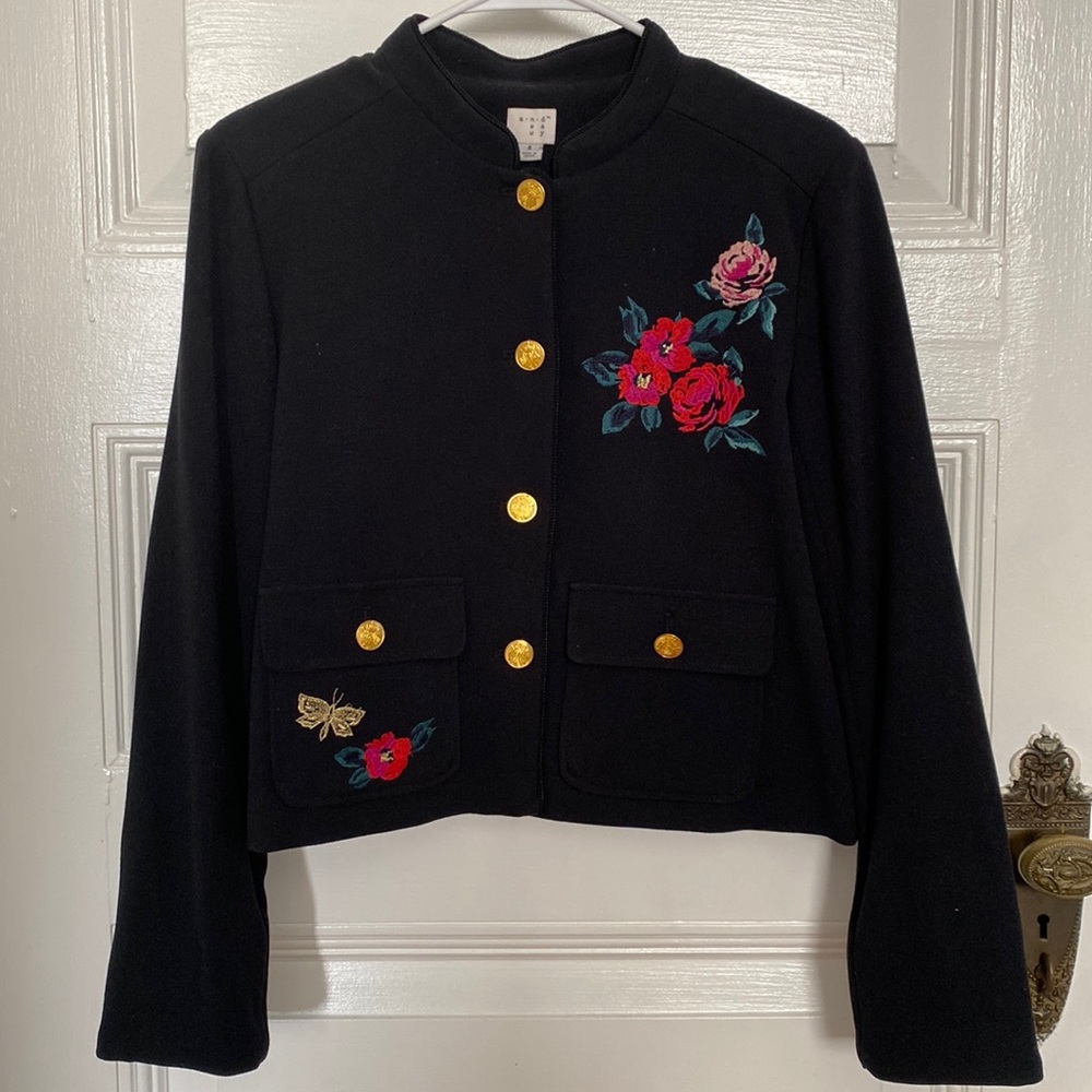 Black floral embroidered blazer by a new day